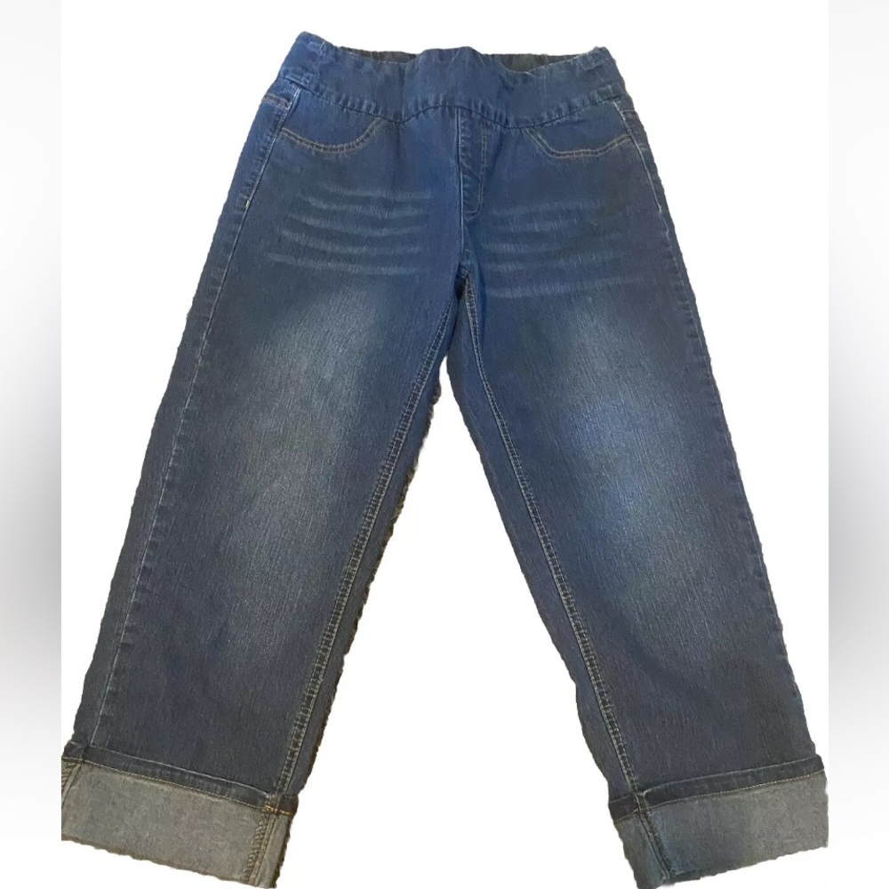 Soft Surroundings Womens Size 10p Pull On Embroidered Capri Cuffed Hem Blue Jean
